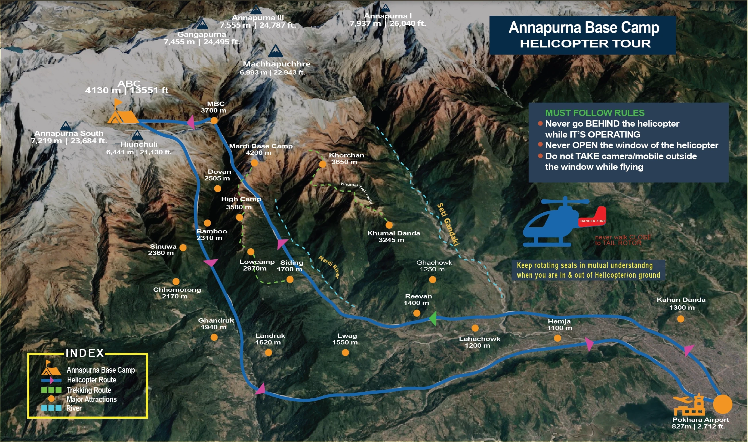 Annapurna Base Camp Helicopter Tour Map and Route